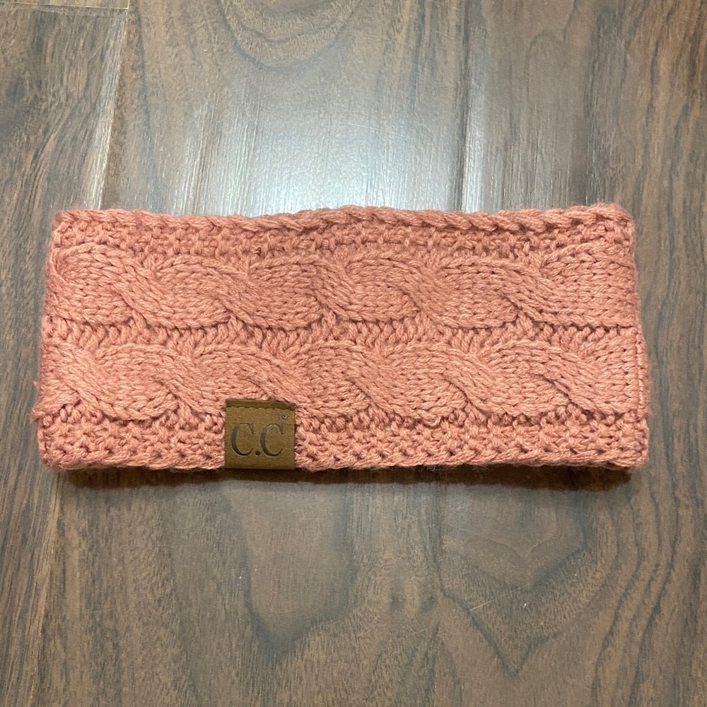 C.C Pink Cable Knit Fleece Lined Headband